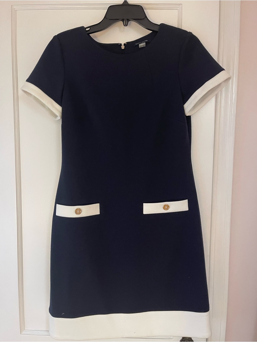 Tommy Hilfiger Navy Shift Dress with White Trim